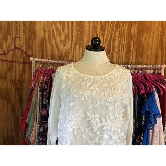 Karta Cottagecore Prairie Tunic Top Boho Embroidered Floral Long Sleeve White L? - Picture 3 of 10